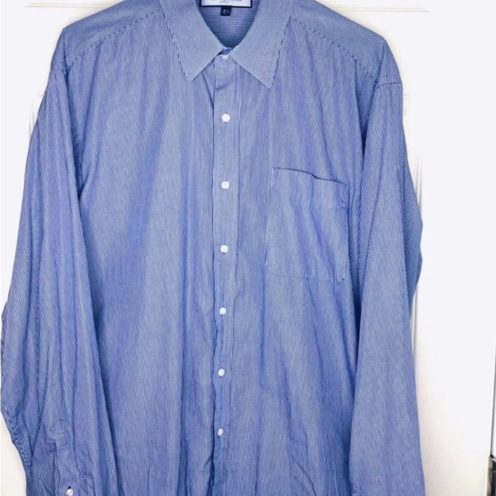 Tommy Hilfiger Men's Pinstriped Oxford Shirt Blue White Button down Shirt - Picture 5 of 5